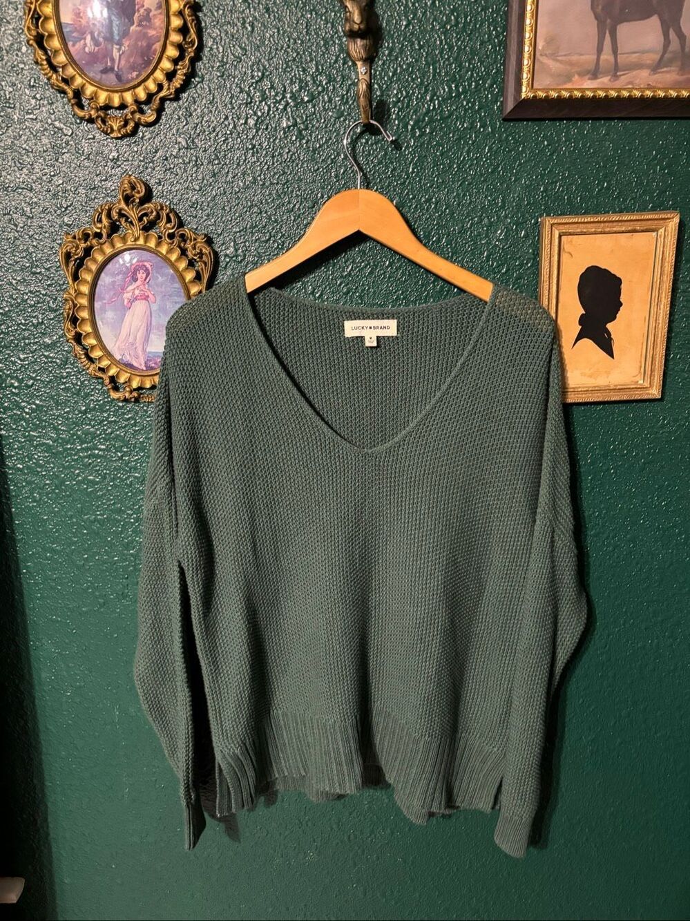 Lucky Brand Knit Long Sleeve Sweater Green Sz Medium
